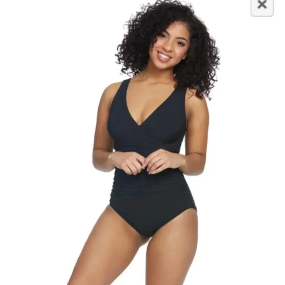 Contours Solitaire V-Neck center Rushing Underwire black One Piece Swimsui… - Picture 4 of 16